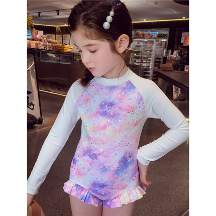Girls' One-Piece Swimsuit Summer Wear 2025 New Style Fashionable Children's Sun Protection Quick-Drying Long-Sleeved Swimsuit Little Girl's Swimsuit