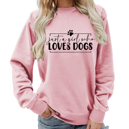 Loves dogs Printed Round Neck Women's Top Sweater Foreign Trade Supply Autumn and Winter Coat Casual Loose European Size Cross