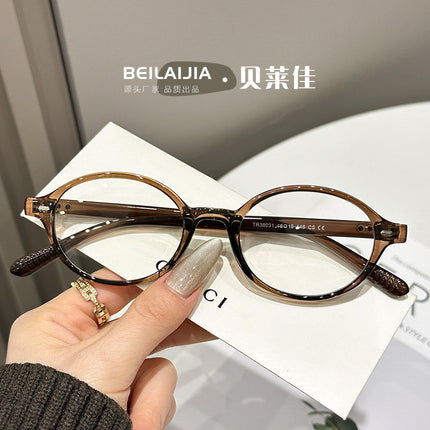 Fake Nerd-Style Oval Frame Women's Tortoiseshell Eyeglass Frames Ultra-Light Eyeglass Frames Plain Tr90 Factory Wholesale