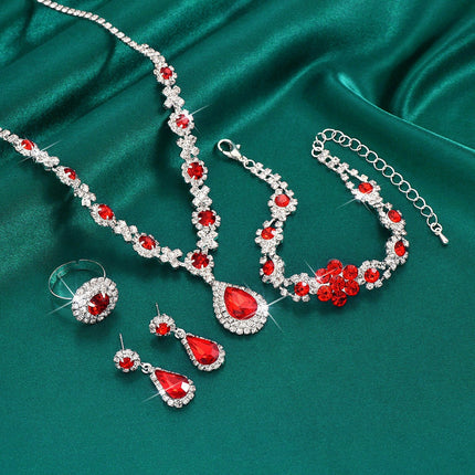 Bridal Jewelry Set, Bracelet, Earrings, Necklace, Ring, Four-Piece Set, Versatile, Elegant, Light Luxury, High-End, Cross-Border