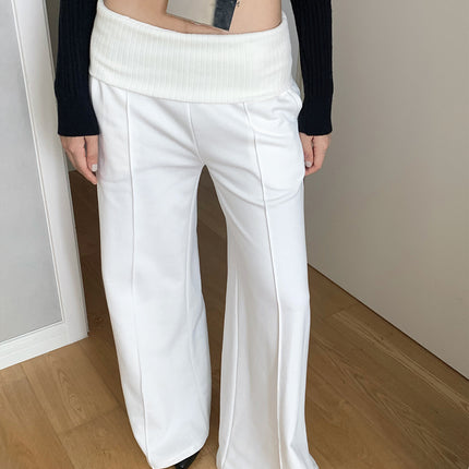 Dorothy Apparel Korean Lazy Cool Turn-Up Patchwork Wide-Leg Pants for Women Versatile Draped Floor-Length Casual Trousers