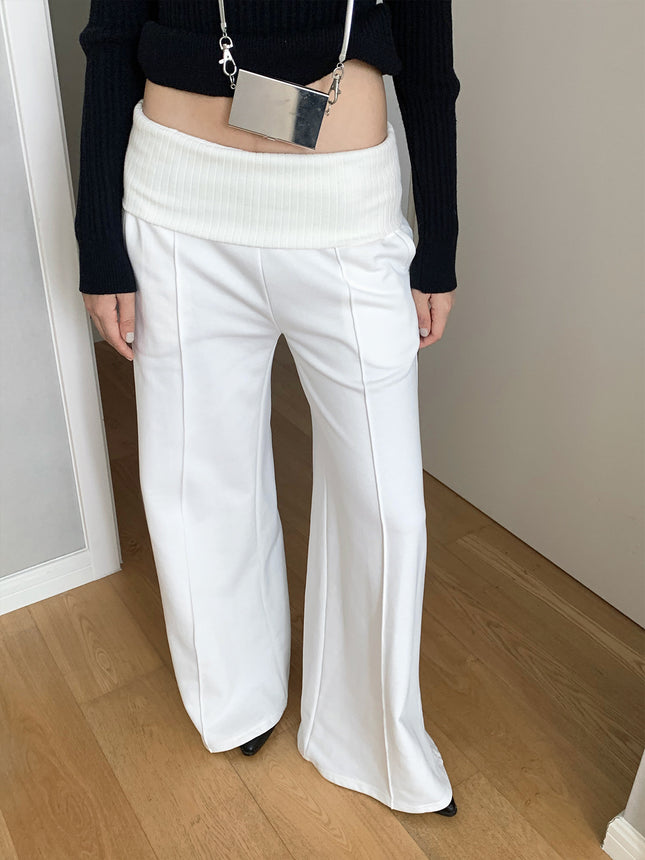 Dorothy Apparel Korean Lazy Cool Turn-Up Patchwork Wide-Leg Pants for Women Versatile Draped Floor-Length Casual Trousers