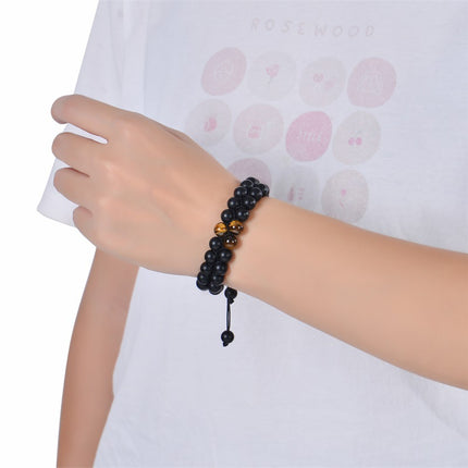 2025 Cross-border New Frosted Stone Tiger Eye Couple Bracelet Natural Stone Double-layer Woven Bracelet Adjustable Jewelry