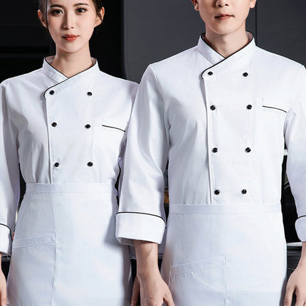 High-grade polyester cotton French chef overalls long sleeve autumn and winter baking pastry chef kitchen catering men's and women's kitchen uniform