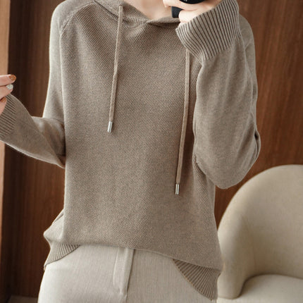 Lazy Style Hoodie Sweater for Women in Autumn and Winter Thickeneded Loose Knitted Hoodie Jacket for Women with Trendy Long-Sleeved Tops