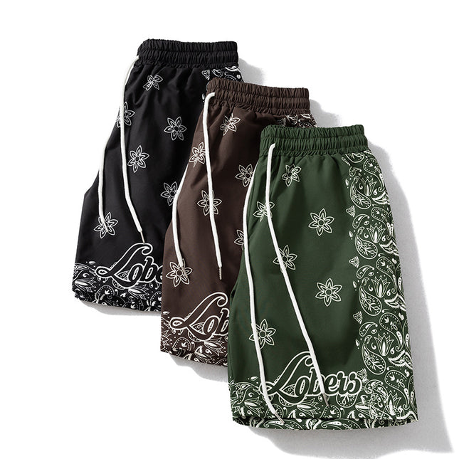 2026 New American-Style Trendy Retro Men's Sports Casual Shorts Paisley Pattern Five-Point Shorts Sports Basketball Shorts