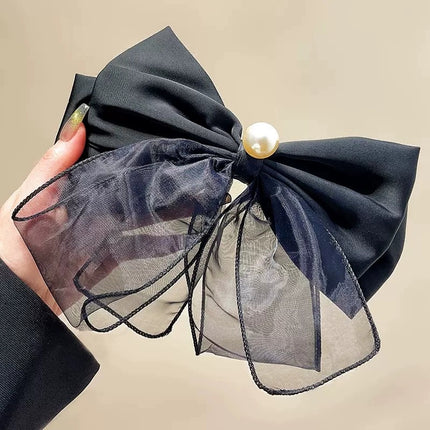Bow hairpin new black fabric headdress spring clip French high-end head clip jewelry hair clip