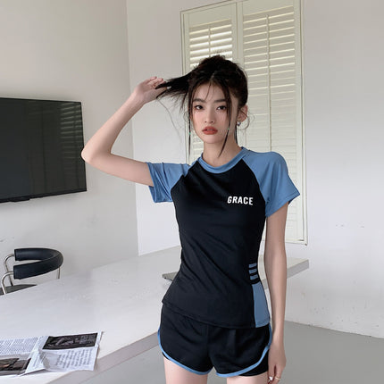 Sports Style Swimsuit for Female Students, Conservative Belly-Covering, Slimming Split, Flesh-Covering, High-Waisted Boxer Briefs, Hot Spring Swimsuit for Older Children