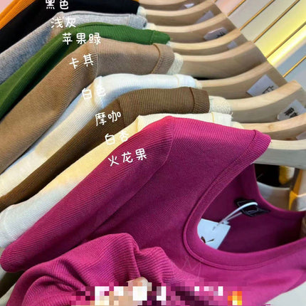 2025 New Summer U-Neck Right Shoulder T-Shirt Slim Design Niche Short-Sleeved Sexy Small Top for Women Export