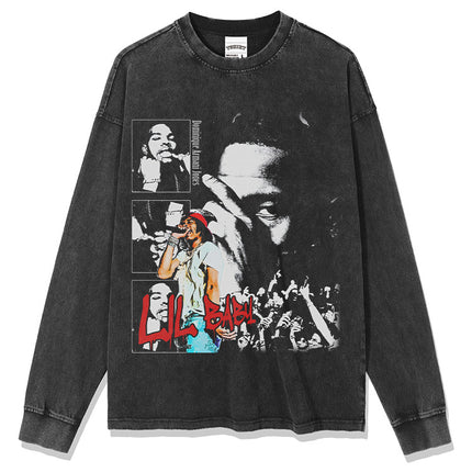 Cross-Border American Retro Hip-Hop Lil Baby Lil Baby Printed Short-Sleeved T-Shirt Heavy Round Neck Hooded Sweatshirt