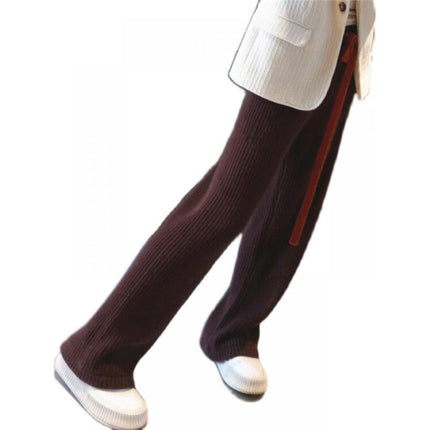 Knitted Wide-Leg Pants for Women, High-Waisted Straight Casual Pants, Loose Thickened Floor-Length Knitted Pants for Outerwear