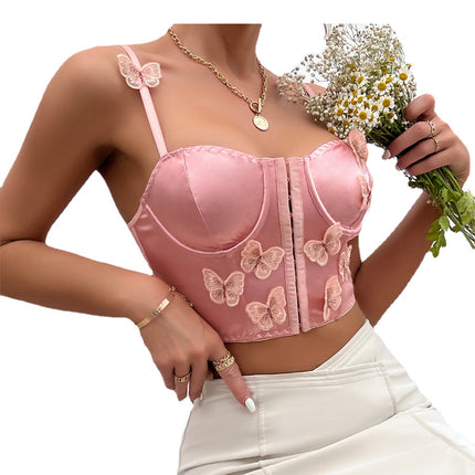 European and American Fashion Fishbone Brassiere Three-dimensional Butterfly Girly Heart High-end Camisole Vest with Buckle Outer Wear Beautiful Back Tube Top