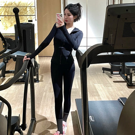 LULU Original Standard DF Yoga Suit suit Women's Top Long Sleeve Jacket Slim-fit Elastic Quick-drying Cropped Pants Fitness Running