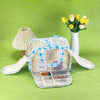 Premium four-compartment makeup bag - pink & blue plaid / 31*19*21