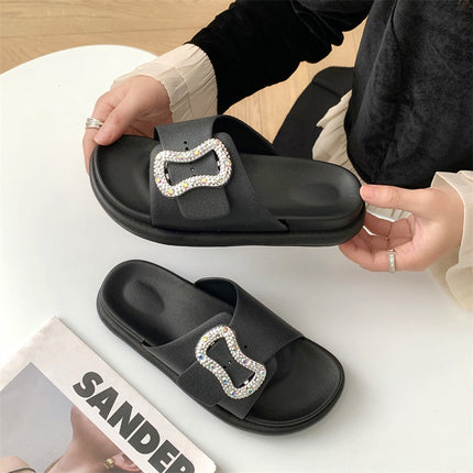 Women's Outer Wear Slippers 2025 New High-End Boken Casual Half-Slip Buckle Home Non-Slip Flat Slippers
