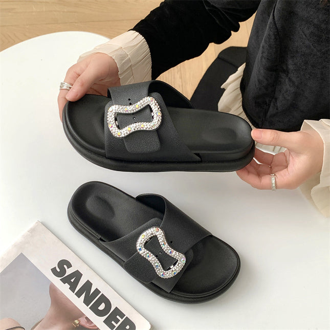 Women's Outer Wear Slippers 2025 New High-End Boken Casual Half-Slip Buckle Home Non-Slip Flat Slippers