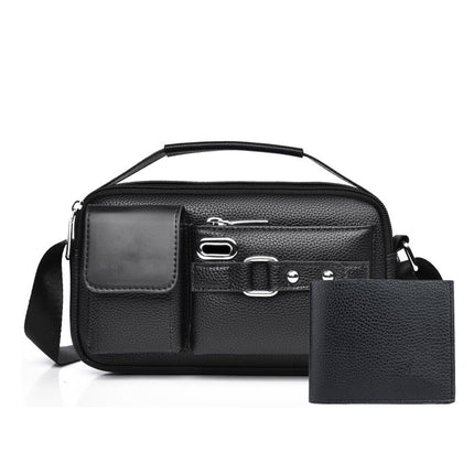 New Small Square Bag Men's Mobile Phone Storage Shoulder Bag Multi-functional Casual Crossbody Bag High-end Litchi Men's Bag