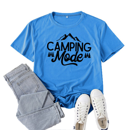 Amazon Supply Camping Mode Printed Short-Sleeved Women's Casual Summer Casual Loose Round Neck European Size