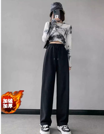 Drawstring Convertible Sweatpants for Women, Spring and Autumn 2025 New Style, Loose Casual American Style, White and Gray, Petite Straight-Leg Sweatpants