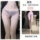 Shiny skin open stockings + 33 black thongs / L size recommendation [ 42.5-55kg ]