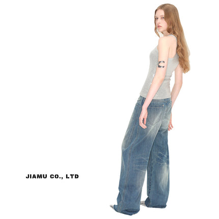 JIAMU American Baggy jeans Lightning Scimitar Unisex Jeans Unisex Three-Dimensional Cut Silhouette Banana Pants