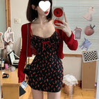 Cardigan + black suspender skirt two-piece set / S recommended within 45kg