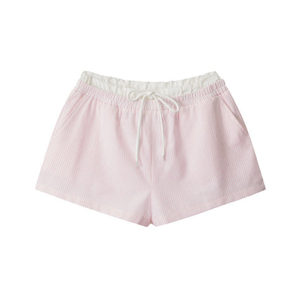 HeyHenry Striped Double Waist Design Casual Shorts Women American Style Hot Girl High Waist Loose Super Short Hot Pants