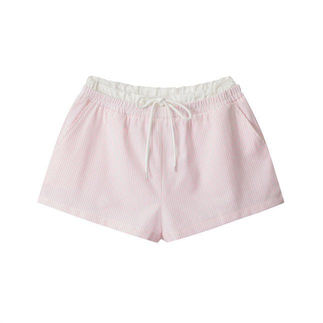 HeyHenry Striped Double Waist Design Casual Shorts Women American Style Hot Girl High Waist Loose Super Short Hot Pants