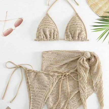 2024 European and American New Sexy Bikini Bikini Three-piece Split Strap Special Fabric in stock Swimwear for Women
