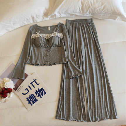 Pajamas with Chest Pad Women's 2025 Modal Cotton Long Sleeve Trousers suit Spring and Autumn Pure Desirable Outfit Home Clothes