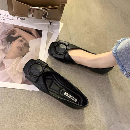 Women's Loafers 2026 Spring and Autumn Shallow Square-Toed Single Shoes with Soft Soles, Versatile Black Office Flats, Breathable and Comfortable