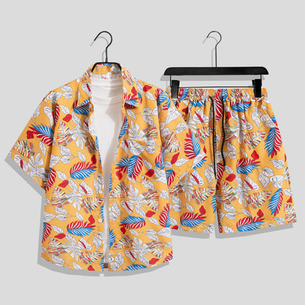Men's Ins Summer Loose Short-Sleeved Shorts Suit Trendy and Handsome Beach Floral Couple Clothes Hawaiian Style Shirt