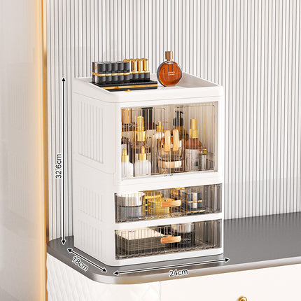 Foldable Double Door Flat Cover White Storage Box Multi-layer Stationery Storage Rack Household Cosmetics Skin Care Storage