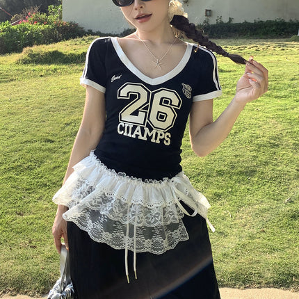 Clothing Store South Korea Dongdaemun Korean Style White Embroidered Three-Layer Cotton Lace Mesh Fart Curtain Women's Spring and Autumn Skirt