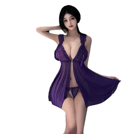 Internet Popular Sexy Pajamas Mesh Transparent Sling Nightgown Summer Thin Bed Flirting Uniform Nightgown Pure Exposure