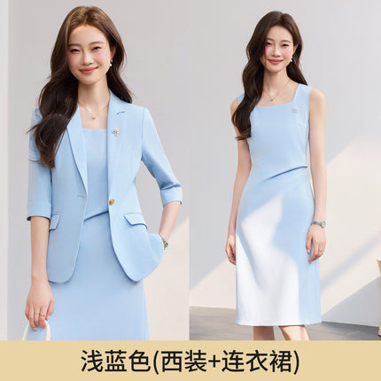 New Blue Suit Jacket Women's Suit dress Dress Two-piece Autumn and Winter Elegant Small Chanel Style Business Wear