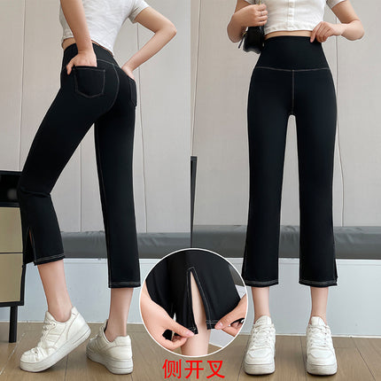 High-Waisted Slim-Fit Faux Denim Shark Pants for Women, Summer Leggings with Tummy Control and Hip Lift, Seven-Point Length