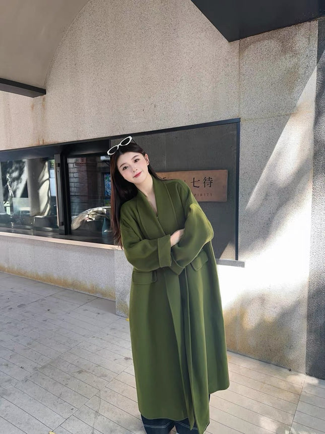 2026 Wrap-Style 100% Sheep Wool Minimalist Texture Loose Silhouette Cape-Style Double-Sided Wool Coat for Women