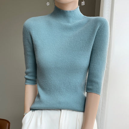 First-Line Readymade Clothing Autumn and Winter New Half Sleeve Half Turtleneck Sweater Women's Outer Wear Slim-Fit Tight Inner Knitted Base Shirt