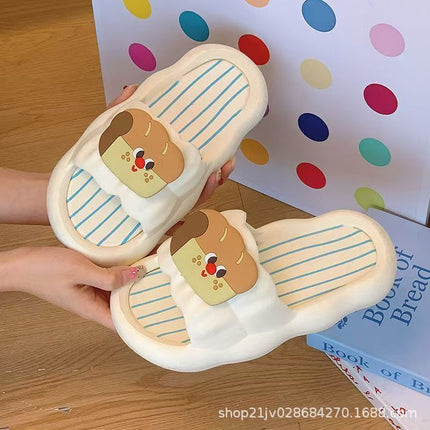 Women's Summer Slippers with Poop Feeling, Cartoon Hot Dog, Internet Celebrity Couple, Soft Bottom, Home Non-Slip Indoor Sandals, Holiday Slippers