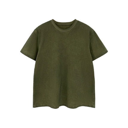 Foreign Trade in stock European Explosions Army Green Loose Short-sleeved T-shirt Women's Summer New Niche Design Retro Top