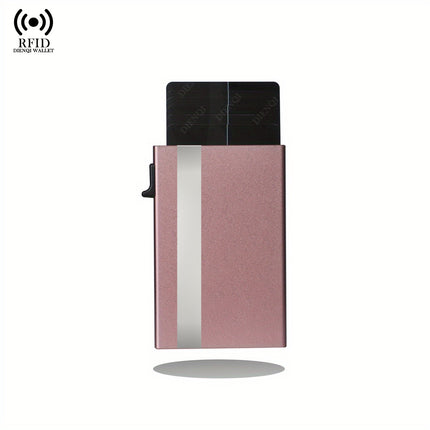 Rfid Metal Men's Card Holder Simple Ultra-Thin Bank Card Protective Cover Aluminum Alloy Side Push One-Click Card Anti-Theft Brush