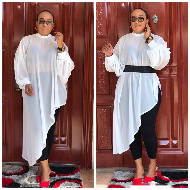 African Women's Clothing Amazon European and American Fashion Solid Color Foreign Trade Plus Size Mother's Clothing Irregular Chiffon Cross-Border Dress