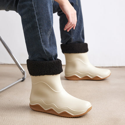 Cross-border mid-barrel rain boots men's waterproof non-slip fishing rain boots car wash fleece-lined warm water shoes camping rubber cover rain boots