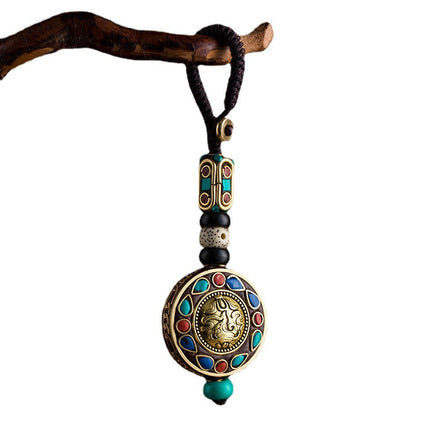 Nepal Retro Car Keychain Bodhi Pendant High-grade Ping An Brand Good Luck Creative Hanging Ornaments Handmade Chain for Men and Women