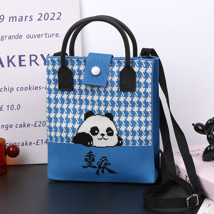 Cute Panda National Style Trendy Tote Bag Crossbody Large Handbag All-match Daily Casual Soft Rubber Handle