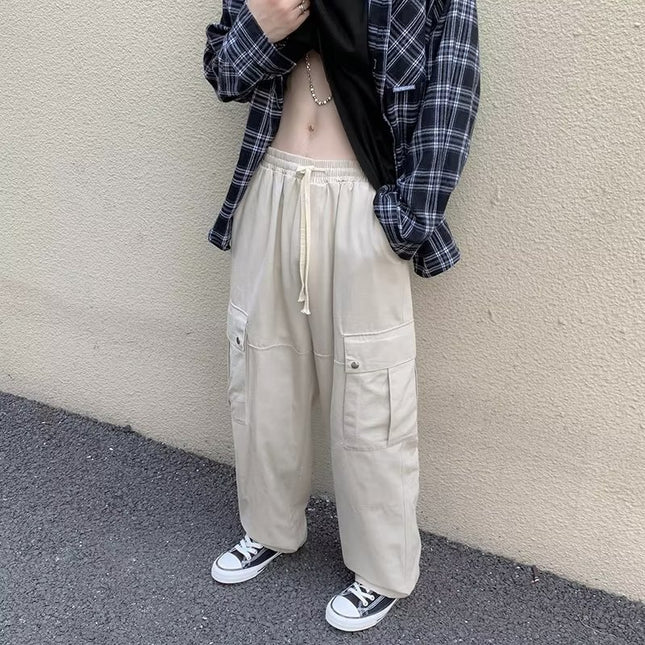 Casual Pants Men's 2022 Autumn New Handsome Loose Hong Kong Style Tooling Drawstring Teenager Leggings