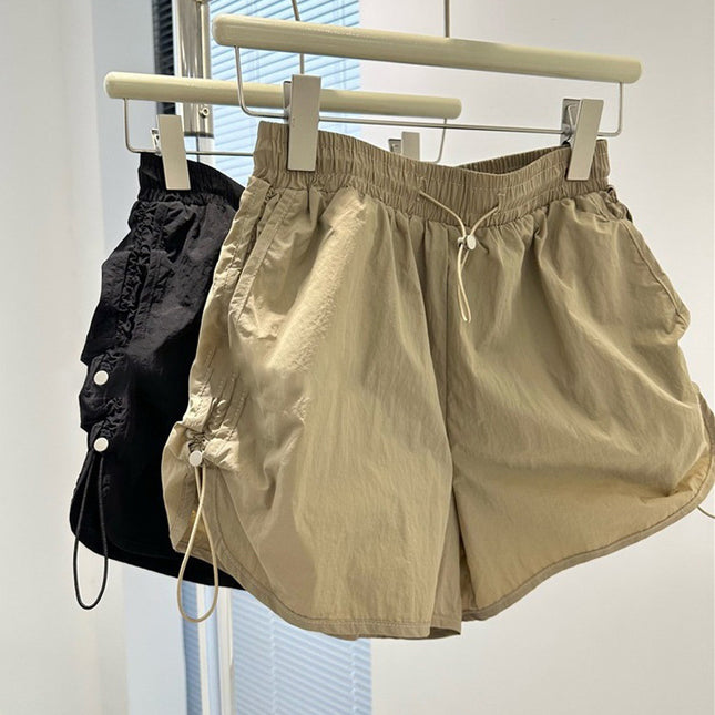 Cross-border Solid Color American-style Loose Waist Workwear Shorts Women's Summer A- line Wide-leg Casual Pants Loose plus size Shorts Trendy