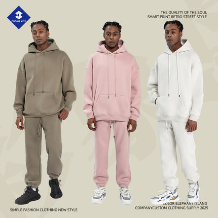 Kite Men's Clothing Factory Autumn and Winter Heavy Velvet Sweatshirt Men's Cross-Border American Street Fashion Loose Sweatshirt Pants Suit Men