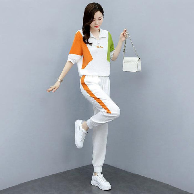 Fashion Set Women's 2023 Summer New Women's Clothing Age-reducing Western Style Sports Casual Two-piece Set Foot Set Pants